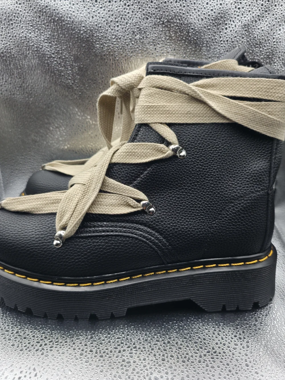 Dr. Martens Black Platform Lace-Up Boots with Khaki Laces